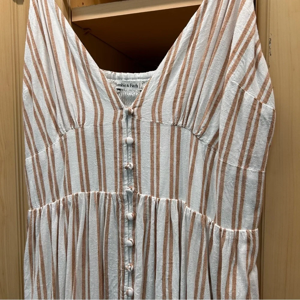 Abercrombie & Fitch Maxi Button Dress Linen Stripe Large